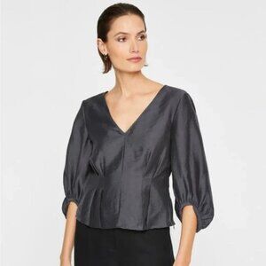 Club Monaco Pitch Blouson V-Neck Blouse Charcoal Black XS NEW